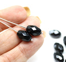 12x8mm Jet black barrel czech glass fire polished oval beads, 6Pc
