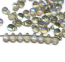 4x6mm Gray czech glass small drops AB finish, 50Pc