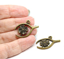 2pc Antique brass lucky clover charms