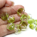 12x14mm Large green leaf beads, glass chunky wavy beads, 12Pc