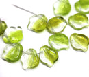 12x14mm Large green leaf beads, glass chunky wavy beads, 12Pc