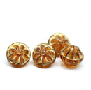 Czech glass topaz and gold large fancy bicone beads for jewelry designs