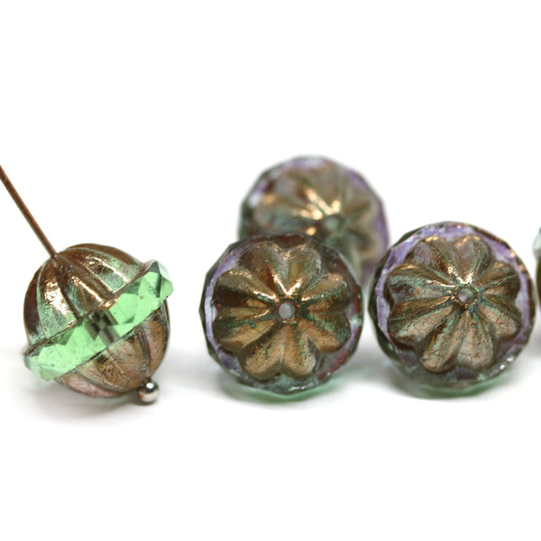 Czech glass antique green large fancy bicone beads for jewelry designs