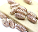 14x7mm Beige long barrel czech glass beads, copper wash, 15Pc