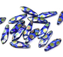 15pc Dark blue dagger czech glass vitrail beads, 15pc