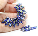 15pc Dark blue dagger czech glass vitrail beads, 15pc
