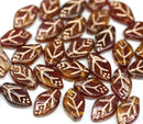 12x7mm Red brown leaf beads, czech glass, 30pc