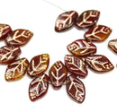 12x7mm Red brown leaf beads, czech glass, 30pc