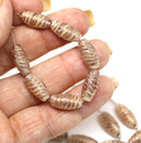 14x7mm Beige long barrel czech glass beads, copper wash, 15Pc