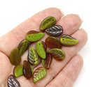 14x9mm Green brown Czech glass leaves, 15pc