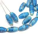 14x7mm Blue beige long barrel czech glass beads, 15Pc