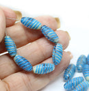14x7mm Blue beige long barrel czech glass beads, 15Pc
