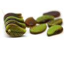 14x9mm Green brown Czech glass leaves, 15pc