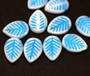 12x16mm White blue side drilled leaf beads, 10pc