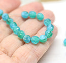 6mm Blue green mixed color melon czech glass beads - 30Pc