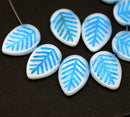 12x16mm White blue side drilled leaf beads, 10pc