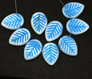 12x16mm White blue side drilled leaf beads, 10pc