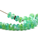 4x7mm Mixed green white rondelle beads Czech glass, 25pc