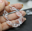 19x13mm Crystal clear oval Czech glass large wavy beads - 6Pc
