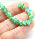4x7mm Mixed green white rondelle beads Czech glass, 25pc