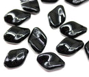 19x13mm Jet black oval Czech glass large wavy beads - 6Pc