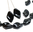 19x13mm Jet black oval Czech glass large wavy beads - 6Pc
