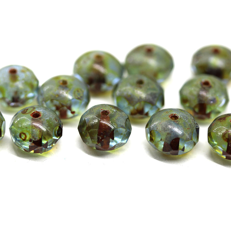 6x8mm Blue czech glass fire polished rondelle beads, picasso - 12Pc