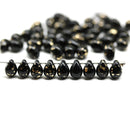 5x7mm Jet black teardrops pressed Czech glass beads, gold wash, 50pc