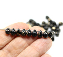 5x7mm Jet black teardrops pressed Czech glass beads, gold wash, 50pc