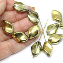 19x13mm Golden oval Czech glass large wavy beads - 6Pc