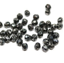 4mm Black czech glass fire polished beads silver luster - 50Pc