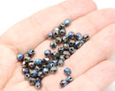 4mm Black czech glass fire polished beads vitrail luster - 50Pc