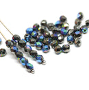 4mm Black czech glass fire polished beads vitrail luster - 50Pc
