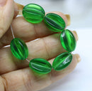 15x12mm Emerald green Czech glass large barrel bead, 6Pc
