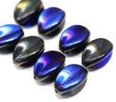 15x12mm Jet black dark blue luster Czech glass large barrel bead, 6Pc