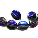 15x12mm Jet black dark blue luster Czech glass large barrel bead, 6Pc
