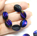 15x12mm Jet black dark blue luster Czech glass large barrel bead, 6Pc