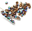 4mm Bright copper czech glass fire polished beads vitrail luster - 50Pc