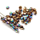 4mm Bright copper czech glass fire polished beads vitrail luster - 50Pc