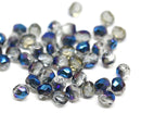 4mm Gray czech glass fire polished beads blue luster - 50Pc