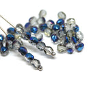 4mm Gray czech glass fire polished beads blue luster - 50Pc