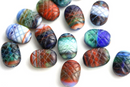 13x9mm Puffy oval multicolored czech glass pressed beads - 15pc