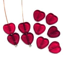 10mm Dark red czech glass hert beads, fire polished, 8Pc