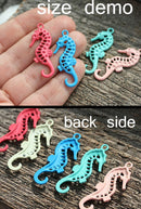 Seahorse Sage Green Painted charms Metal Casting, 2pc