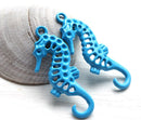 2pc Blue Seahorse charms Painted Metal Casting