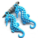 2pc Blue Seahorse charms Painted Metal Casting