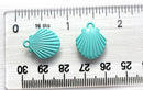 2pc Turquoise Green Puffy Shell charms, Painted Metal Casting