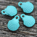 4pc Small Turquoise green Shell Charms, Painted Metal Casting