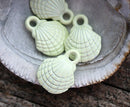 4pc Small Light Sage Green Shell Charms, Painted Metal Casting