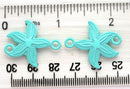 2pc Turquoise green seashell connector, Painted Metal Casting 2 loops